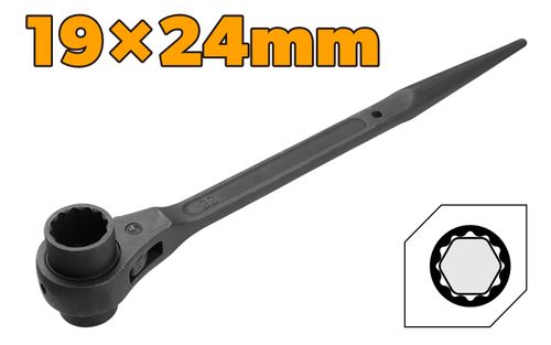RATCHET SCAFFOLD WRENCH DOUBLE SOCKET 19 x 24MM