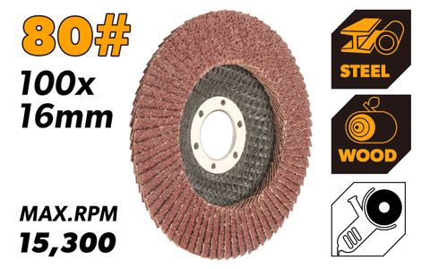 100X16MM 80G ALUMINIUM FLAP DISC