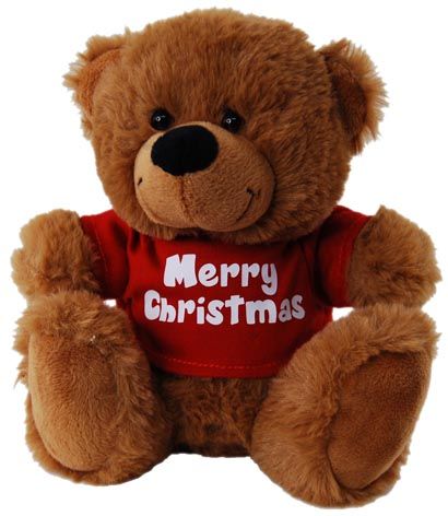 BEAR BROWN MERRY CHRISTMAS RED SHIRT18CM