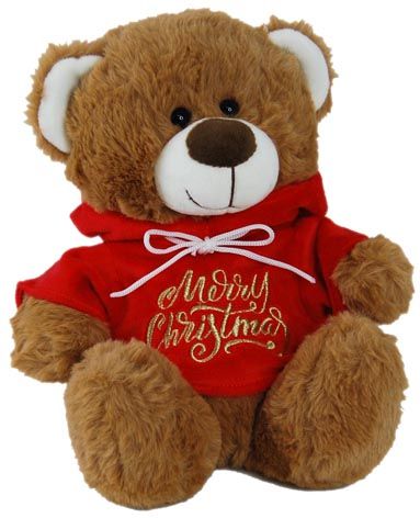 BEAR HOODIE RED - MERRY CHRISTMAS 25CM