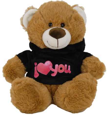 BEAR HOODIE BLACK - I LOVE YOU 25CM