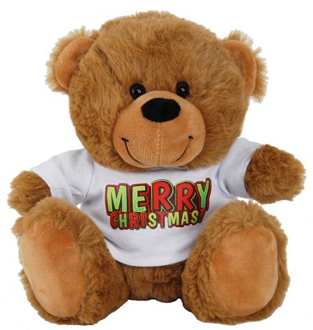 BEAR BROWN MERRY XMAS WHITE SHRT 23CM