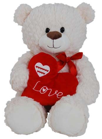 BEAR FOZZIE W/HEART - CREAM 30CM