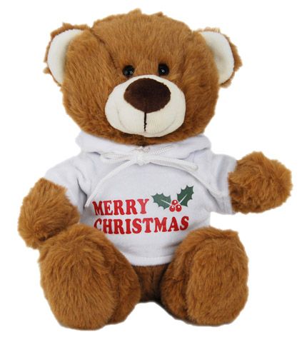 BEAR HOODIE WHITE - MERRY CHRISTMAS 25CM