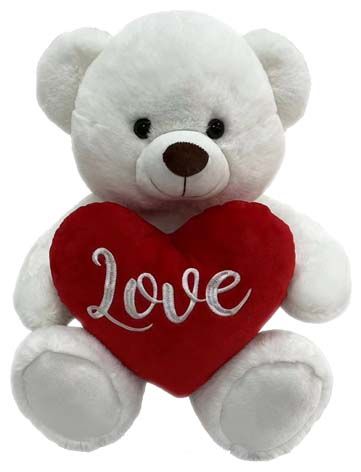 BEAR BELLE W/HEART - WHITE 40CM (DEC)