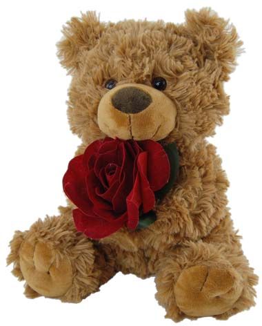 BEAR TILLY W/RED ROSE BROWN 24CM