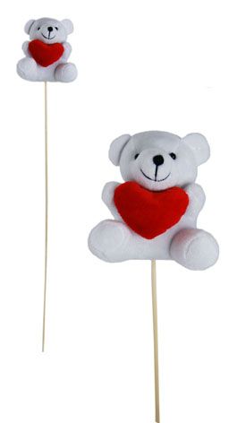 WHITE BEAR W/ HEART ON A STICK 10CM