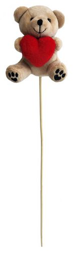 BROWN BEAR W/HEART ON A STICK 10CM