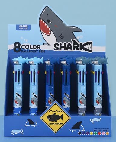 PEN 8 COLOUR SHARK  - 24PC DISPLAY