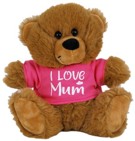 BEAR I LOVE MUM HOT PINK SHIRT18CM