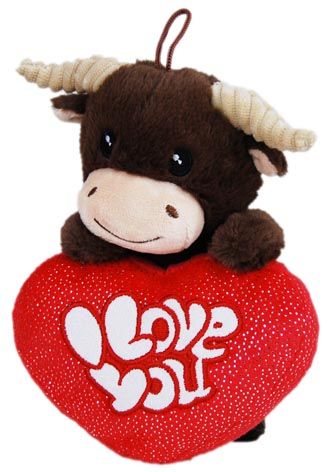 STANDING HIGHLAND COW W/HEART 16CM