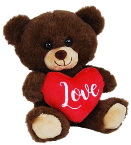 BEAR THEO W/HEART BROWN 16CM
