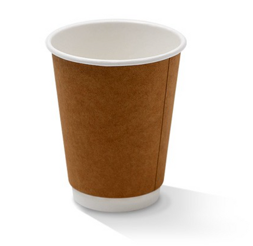 12OZ KRAFT DW COFFEE CUPS (UNI FIT 90MM RIM)  25/SLV 500/CTN