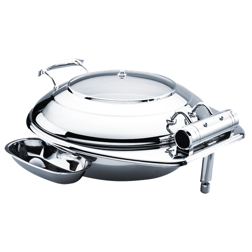 CHEF INOX DELUXE CHAFER-18/8, ROUND, LARGE W/GLASS LID