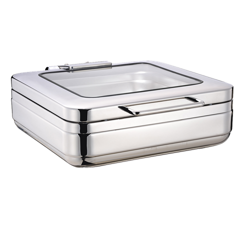 CHEF INOX INDUCTION CHAFER-18/8, RECT, 2/3 SIZE W/GLASS LID