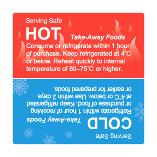 SERVING SAFE HOT/COLD' SAFETY LABEL - 73MM SQUARE 500/ROLL