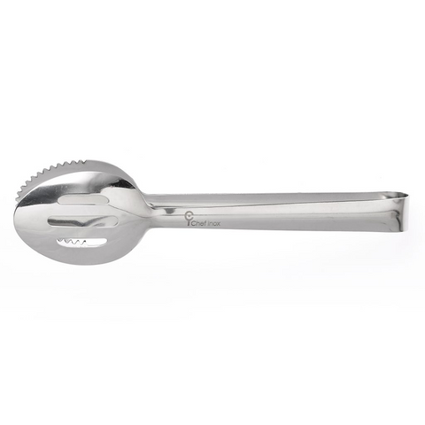 CHEF INOX ROUND SPOON TONGS S/S ONE SIDE SLOTTED 240mm