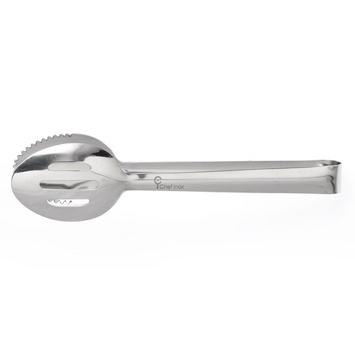 CHEF INOX ROUND SPOON TONGS S/S ONE SIDE SLOTTED 240mm