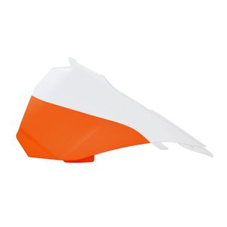 AIR BOX COVER LEFT HAND RTECH KTM 85SX 13-17 WHITE ORANGE