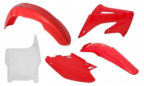 PLASTIC KIT RTECH FRONT& REAR FENDERS SIDEPANELS & RADIATOR SHROUDS& FRONT NUMBERPLATE CR125R CR250R