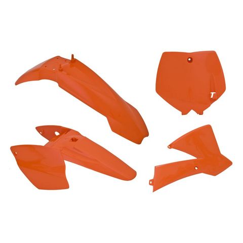 PLASTICS KIT RTECH W/ FRONT & REAR FENDERS & RADIATOR SHROUDS & FRONT NUMBERPLATE KTM65SX 02-08