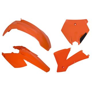 PLASTIC KIT  RTECH FRONT & REAR FENDERS, SIDEPANELS & RADIATOR SHROUDS & FRONT NUMBER PLATE KTM