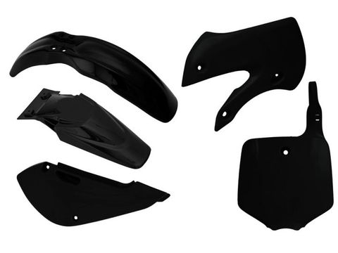 PLASTIC RTECH FRONT &REAR FENDERS SIDEPANELS &RADIATOR SHROUDS&FRONT NUMBERPLATE KAWASAKI KX65 01-ON