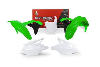 PLASTIC KIT RTECH FRONT &REAR FENDERS SIDEPANELS &RADIATOR SHROUDS &FRONT NUMBERPLATE KAWASAKIKX250F