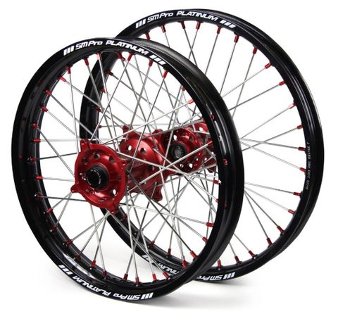 WHEEL SET COMPLETE SM PRO PLATINUM FRONT & REAR HONDA CRF150R 07-24 RED HUBS BLACK RIMS