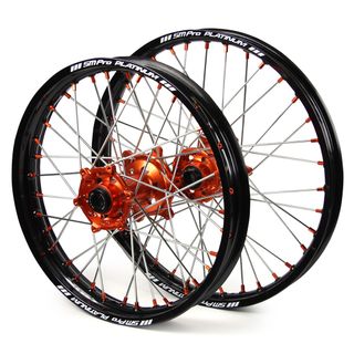 WHEEL SET SMPRO FRONT &REAR ORANGE HUB BLACK RIMS 21 FRONT 19 REAR KTM125 150 250SX 250 350 450SXF