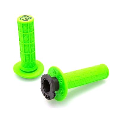 DEFY MX LOCK ON GRIPS 1/2 WAFFLE SOFT COMPOUND INCLUDES 4 STROKE THROTTLE CAMS GREEN