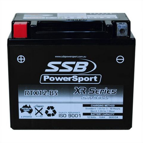 MOTORCYCLE AND POWERSPORTS BATTERY (YTX12-BS) AGM 12V 10AH 265CCA BY SSB HIGH PERFORMANCE