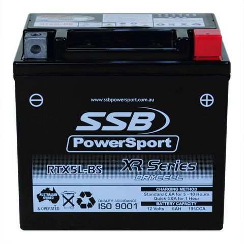 MOTORCYCLE AND POWERSPORTS BATTERY (YTX5L-BS) AGM 12V 6AH 195CCA BY SSB HIGH PERFORMANCE