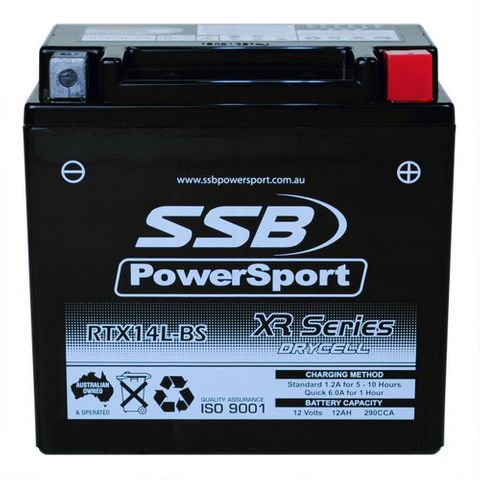 MOTORCYCLE AND POWERSPORTS BATTERY (RTX14L-BS) AGM 12V 12AH 290CCA BY SSB HIGH PERFORMANCE