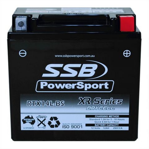 MOTORCYCLE AND POWERSPORTS BATTERY (RTX14L-BS) AGM 12V 12AH 290CCA BY SSB HIGH PERFORMANCE