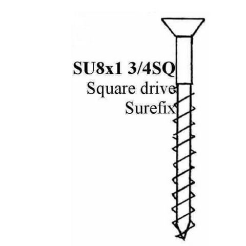 SUREFIX COUNTER SUNK WOOD SCREW 8 X 1 3/4" SQUARE DRIVE - BAG OF 100