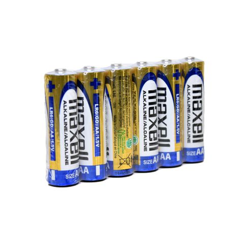 MAXELL ALKALINE AA SIZE BULK SIX PACK BATTERIES SHRINK WRAP PACKAGING