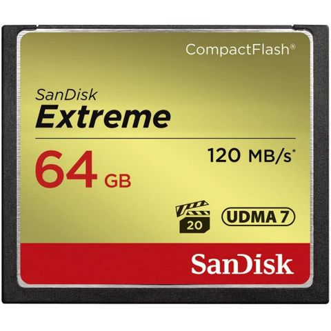 SANDISK EXTREME COMPACT FLASH 64GB UP TO 120MB/S CF CARD UDMA 7 VPG-20