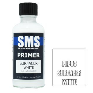 AIR BRUSH PAINT 50ML PRIMER SURFACER WHITE  ACRYLIC LACQUER SCALE MODELLERS SUPPLY