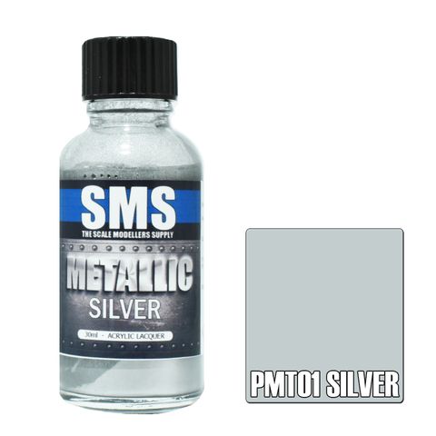 AIRBRUSH PAINT 30ML METALLIC SILVER ACRYLIC LACQUER SCALE MODELLERS SUPPLY