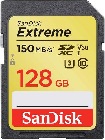 SANDISK EXTREME SDXC 128GB UP TO 150MB/S SD CARD CLASS 10 U3 V30