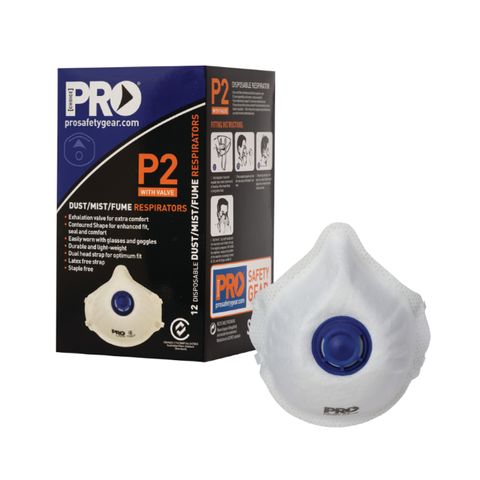 PRO SAFTEY GEAR DUST MASK P2 VALVED 12 PACK