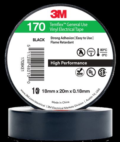 3M TEMFLEX 170 PVC ELECTRICAL TAPE 18MM - 20MTR (10 PACK)