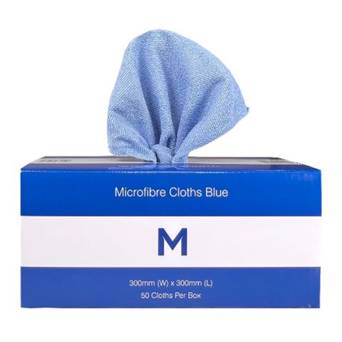 MICROFIBRE CLOTH DISPENSER 300MM X 300MM 185GSM BLUE 50PK