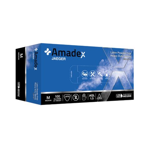 AMADEX JAEGER LATEX HIGH RISK GLOVES BLUE POWDER FREE 300MM 2XL 50 PACK