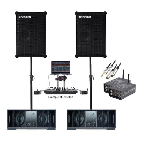 SOUNDBOKS 4 PAIR + DFB SUBWOOFER PAIR BATTERY POWERED PRO AUDIO KIT - 19MS FIXED LATENCY