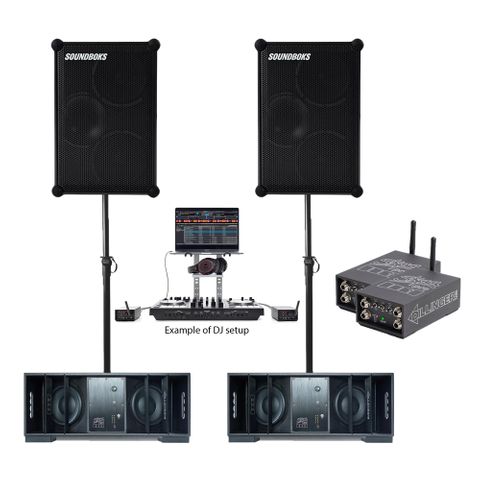 SOUNDBOKS 4 PAIR + DFB SUBWOOFER PAIR BATTERY POWERED PRO AUDIO KIT - 19MS FIXED LATENCY