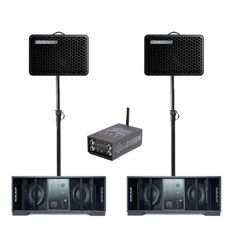 SOUNDBOKS GO PAIR + DFB SUBWOOFER PAIR BATTERY POWERED PRO AUDIO KIT - 36MS FIXED LATENCY