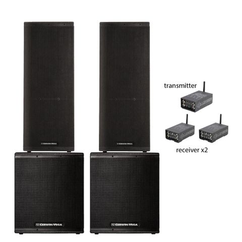 CERWIN VEGA PRO AUDIO DUAL 2X15" SPEAKER + DUAL 18" SUBWOOFERS SKAA WIRELESS KIT - 19MS LATENCY