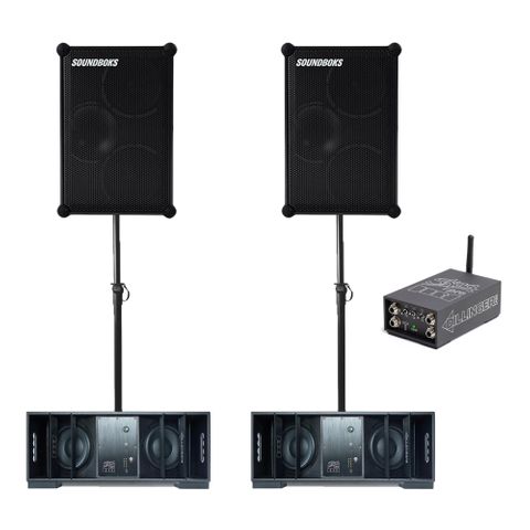 SOUNDBOKS 4 PAIR + DFB SUBWOOFER PAIR BATTERY POWERED PRO AUDIO KIT - 36MS FIXED LATENCY